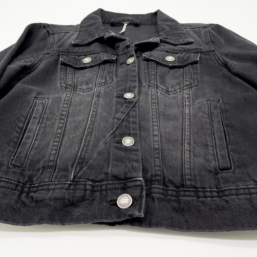 Free People Women Denim Jacket XS Black Grunge Indie Rock Trucker Western‎ Urban - Picture 9 of 14